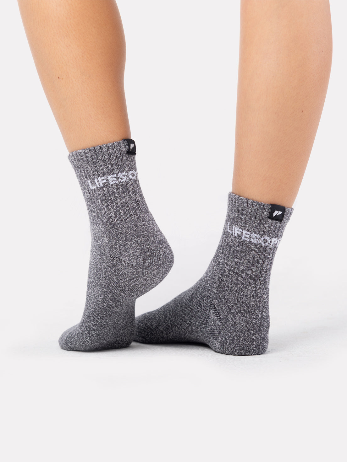 MID CREW LABEL SOCKS - DARK GRAINY GREY